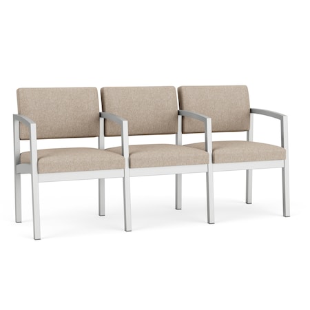 Lesro Lenox Steel 3 Seater with Center Arms, Stone (Beige) Seat, Stone Back, 64.5 W 24.5 L 32 H LS3103